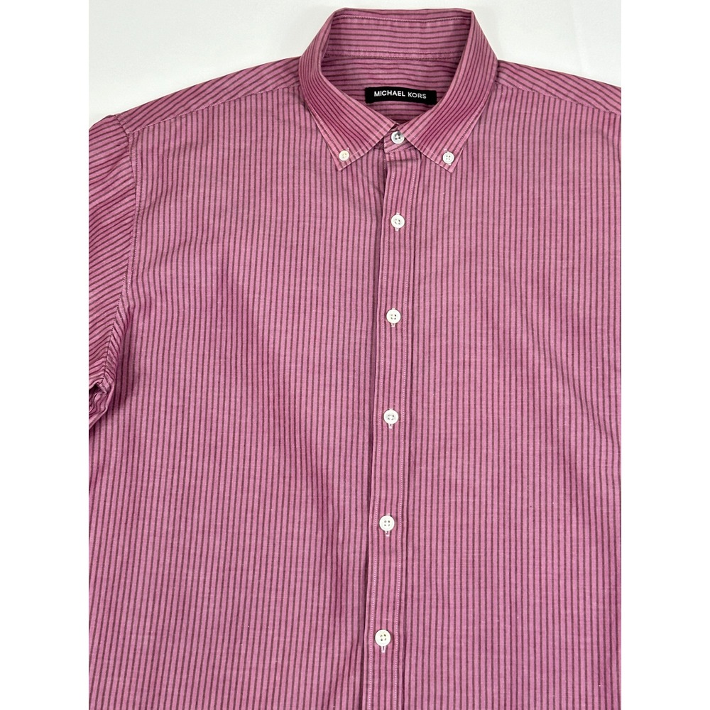 Michael Kors Button Down Men's Striped Long Sleeve Shirt Maroon‎ 16.5 34/35 - Picture 2 of 8